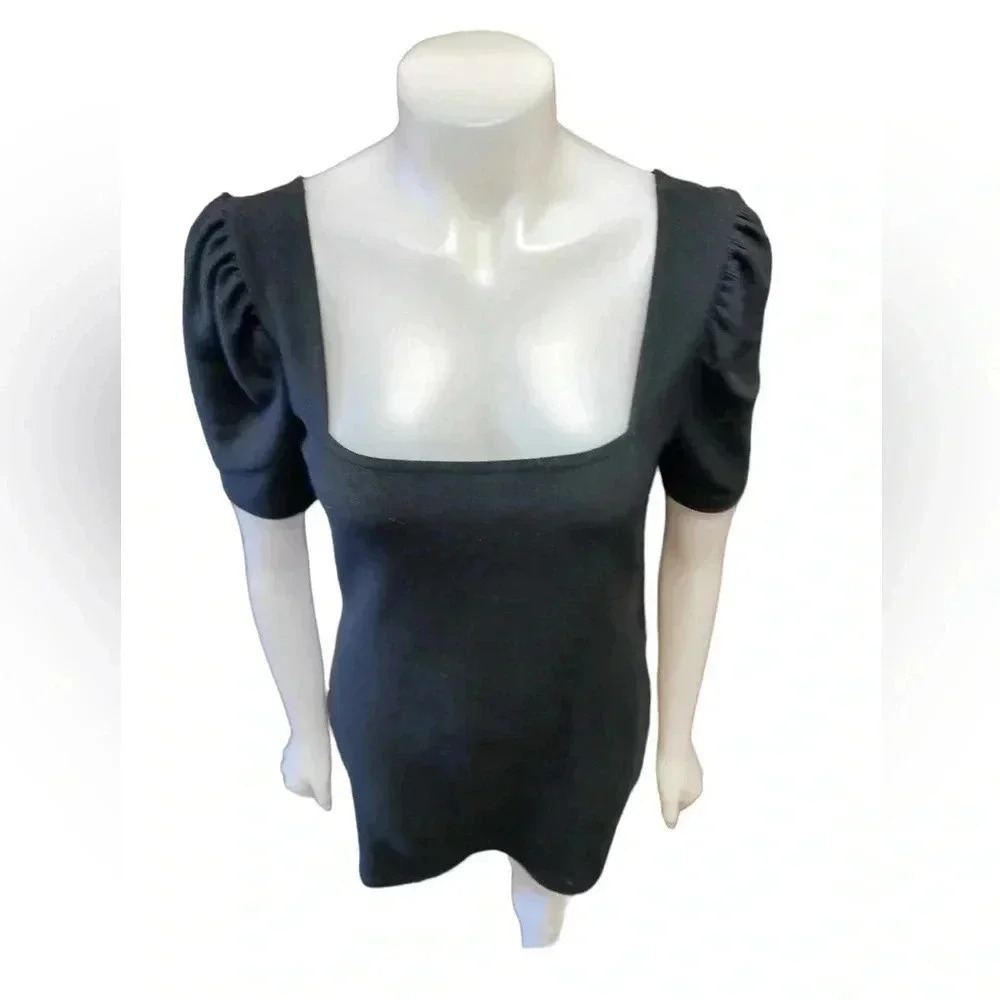 Club Monaco Black Square Neck Short Sleeve Mini Dress Size Medium - Picture 5 of 9